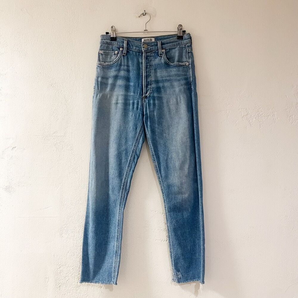Agolde Nico High Rise Slim Fit Button Fly Jean in Embark Blue Size 25